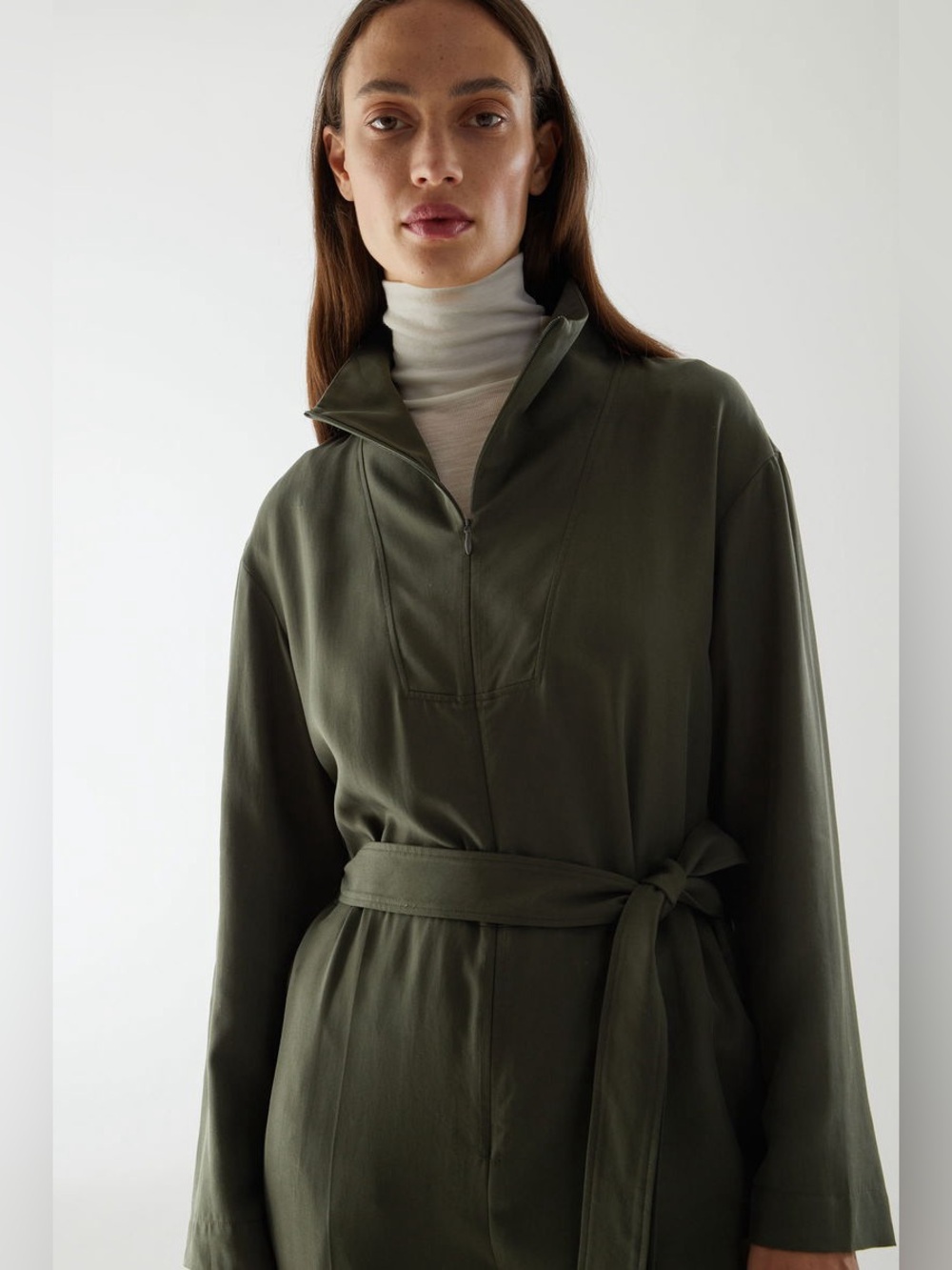 COS Straight Belted Utility Jumpsuit Size 2 Olive Green